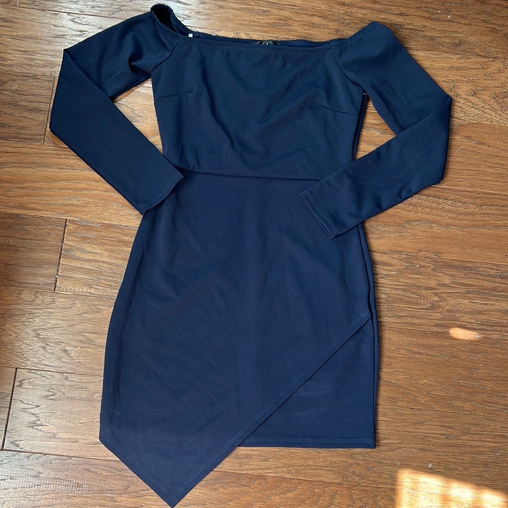 Off the shoulder long sleeve mini dress